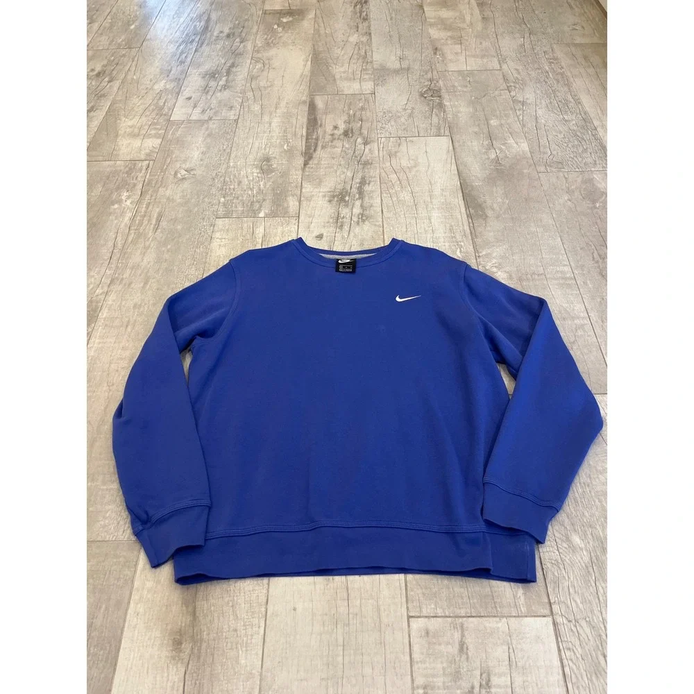 Nike Sportswear Club Fleece Sweatshirt Royal Blue Crewneck XL Embroidered Swoosh